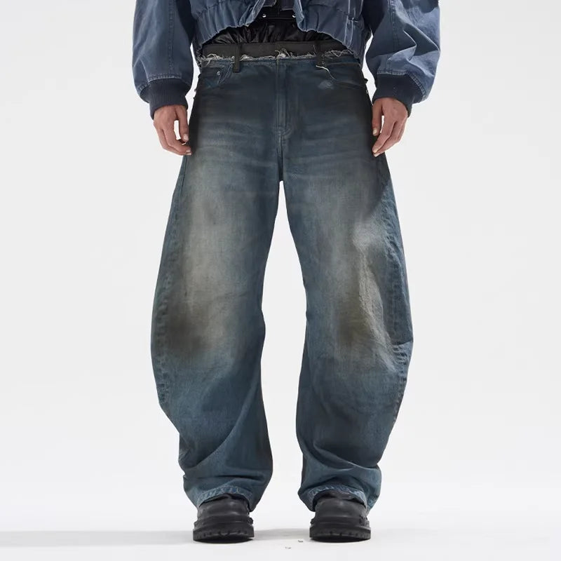 BLINDNOPLAN Contrast Patchwork Distressed Straight Denim Pants