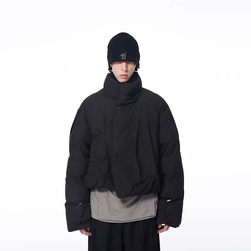 BLINDNOPLAN Pleated Logo Print Cotton Puffer Jacket