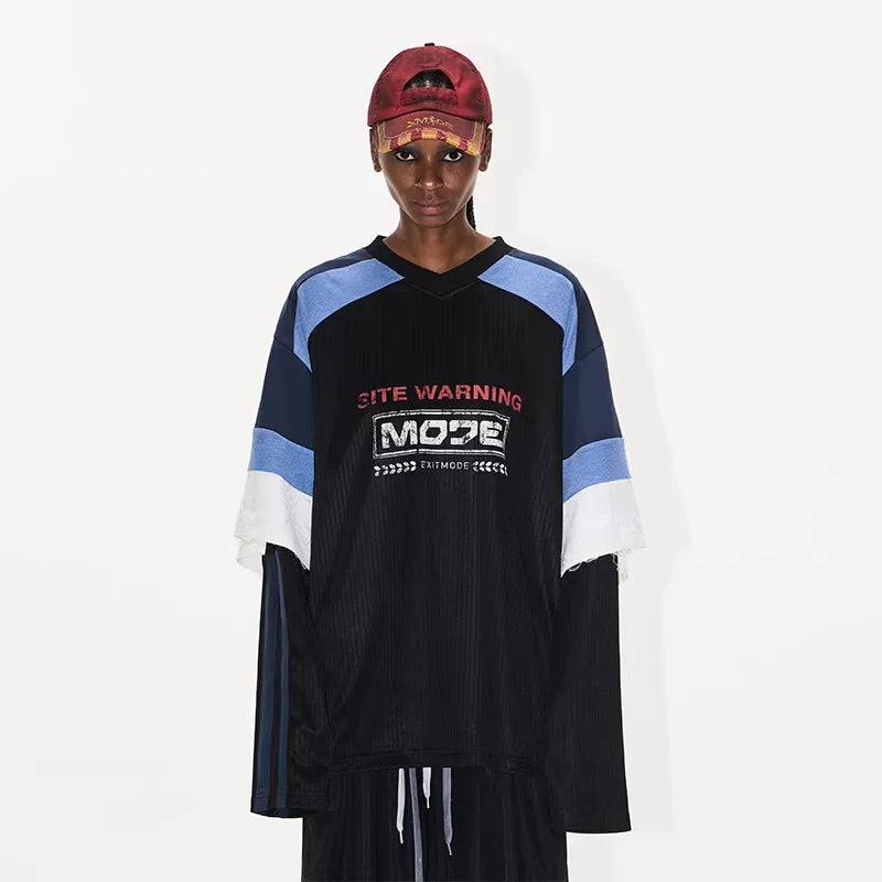 BLINDNOPLAN Colorblock Mesh Jersey with Layered Look