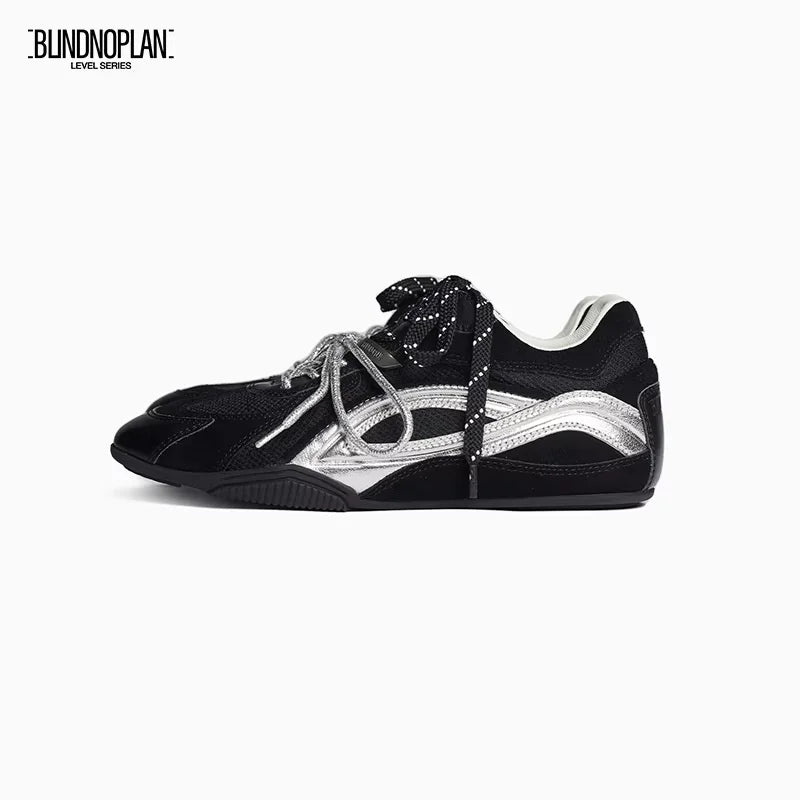 BLINDNOPLAN Black German Trainer Style Sneakers with Mesh and Suede Accents