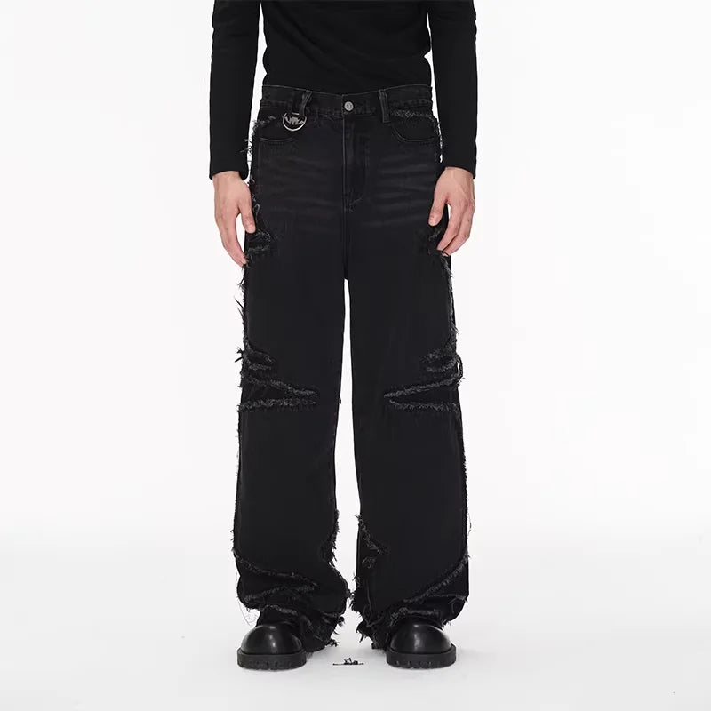 BLINDNOPLAN Frayed Patchwork Loose Fit Denim Pants