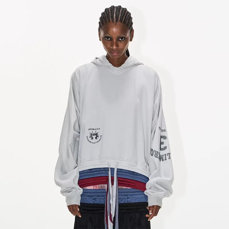 BLINDNOPLAN Multi-Layer Hoodie with Screen Print and Patchwork