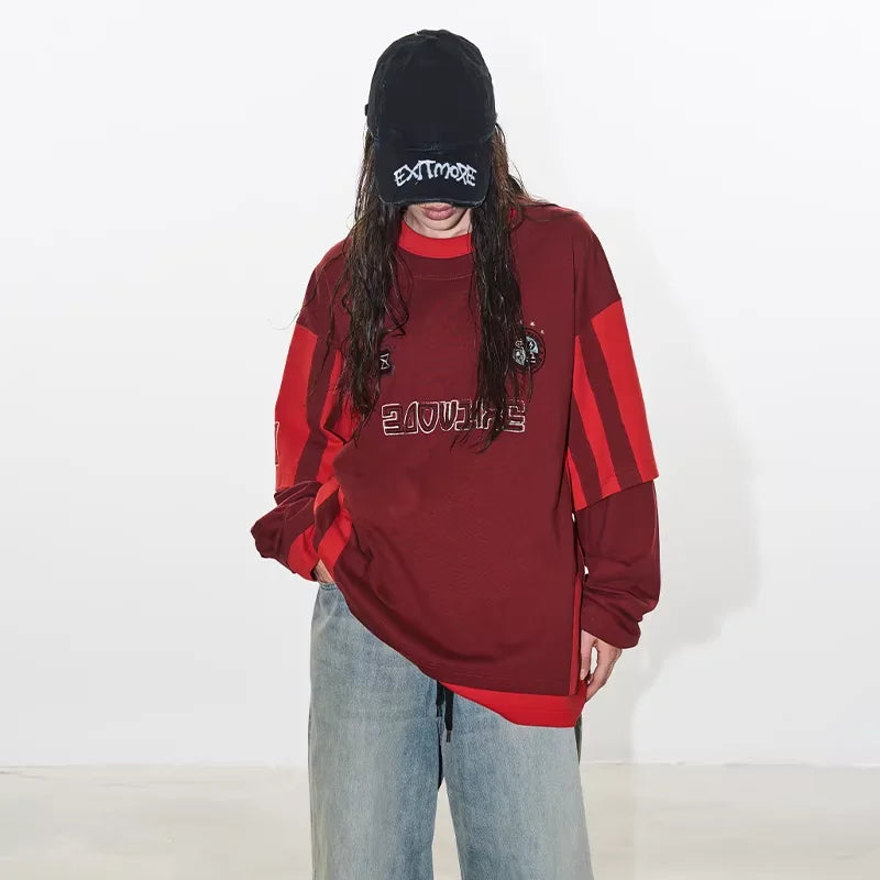 BLINDNOPLAN Two-Tone Striped Layered Jersey Top