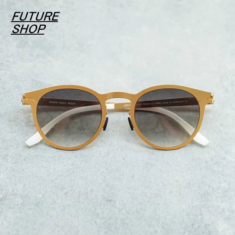 FUTURE UPDATE Screwless Ultra-Light Titanium Unisex Round Sunglasses Frame