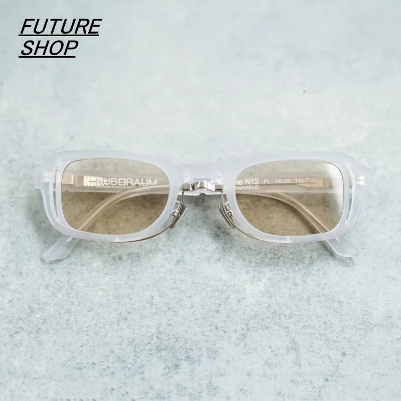 FUTURE UPDATE Futuristic Slim Rectangular Sunglasses with Brown-Tinted Lenses