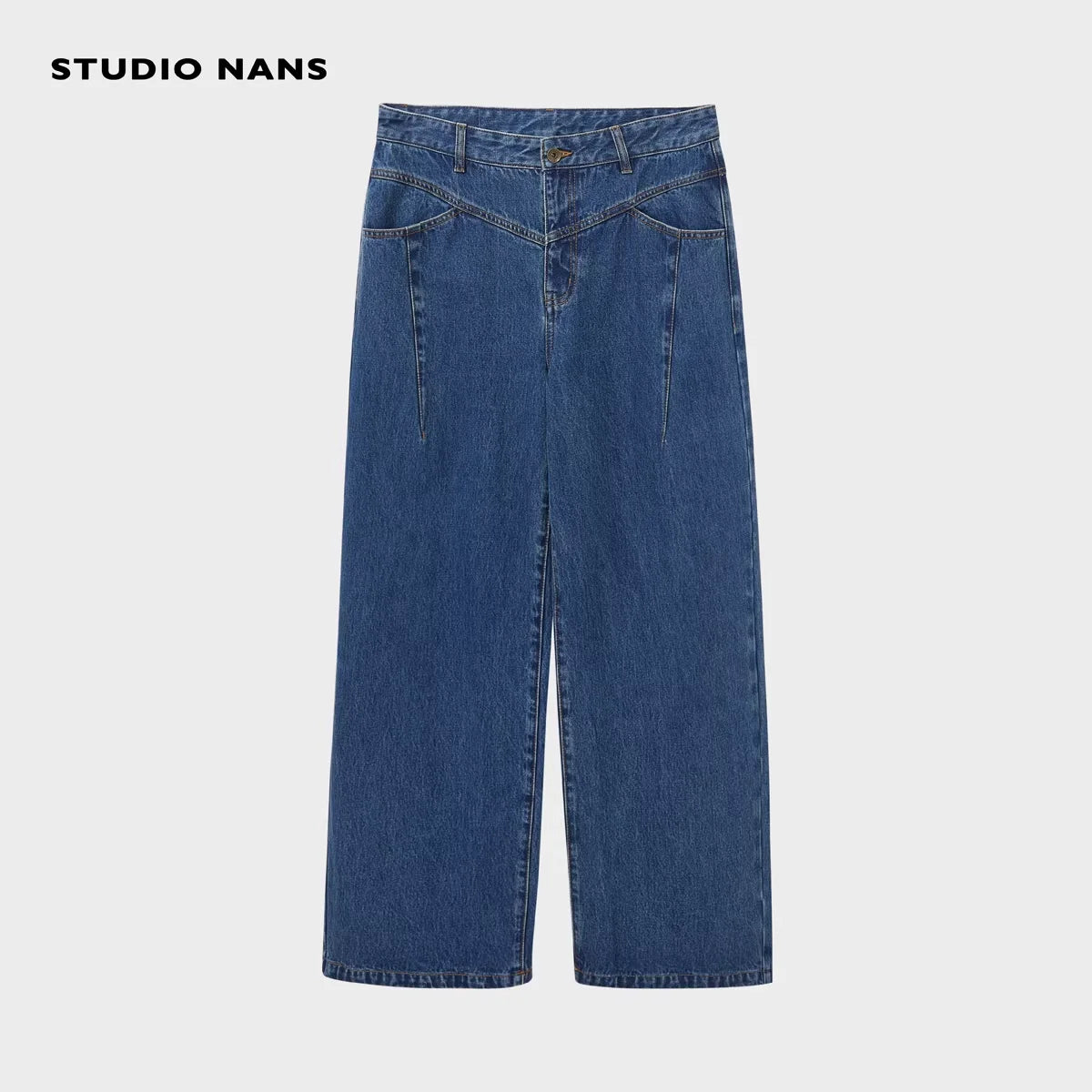 NANS Menswear 13oz Vintage Washed Diagonal Seam Straight Leg Jeans