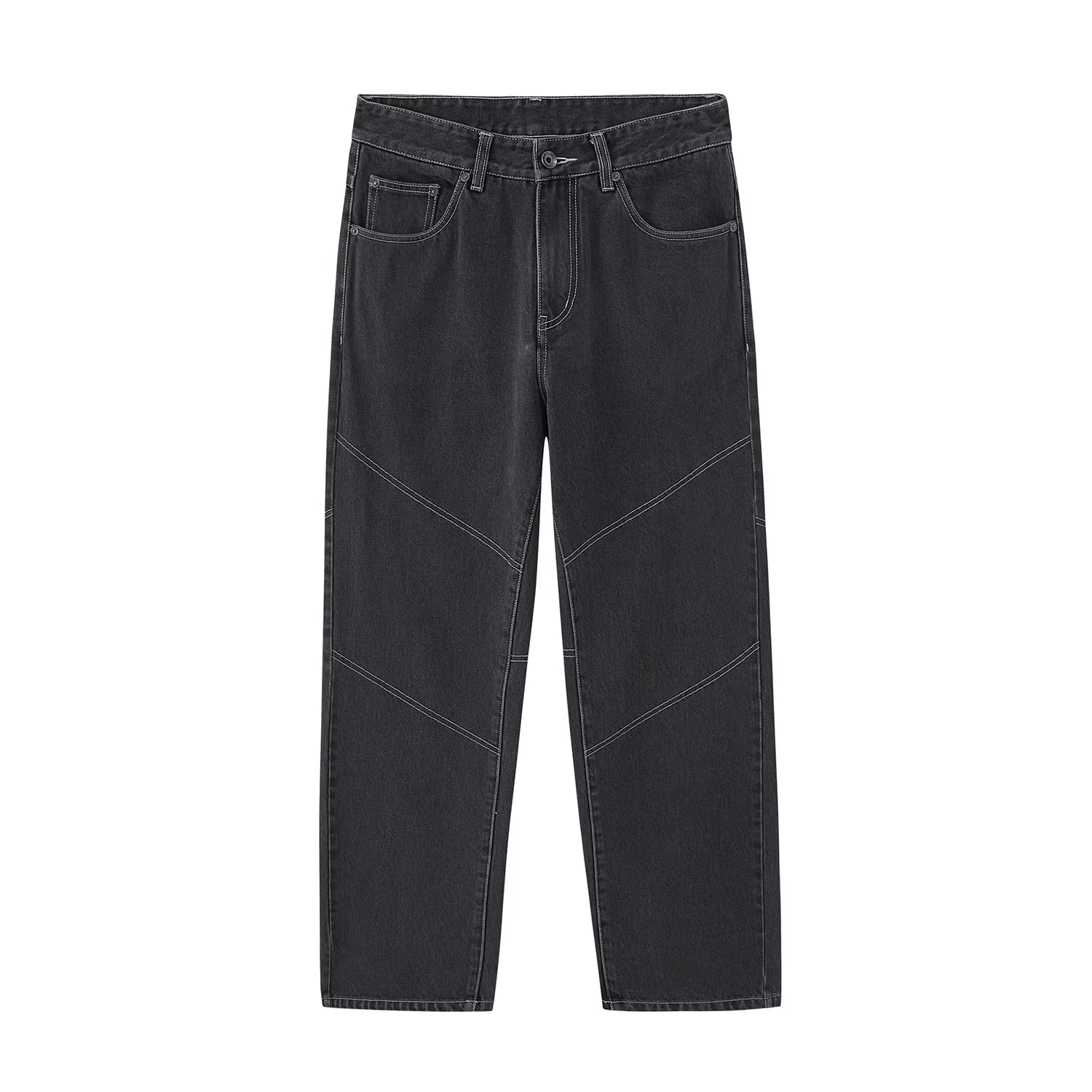 NANS Menswear 14oz Faded Black Denim Pants with Quilted Stitching
