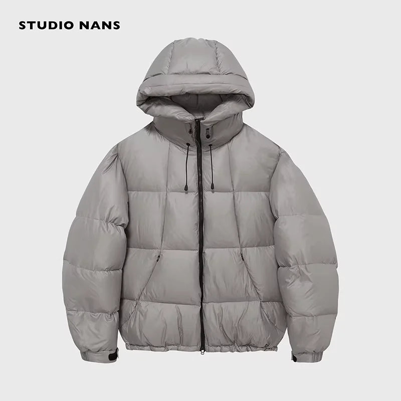 NANS Menswear Plaid High-Density Nylon Hooded Down Puffer Jacket