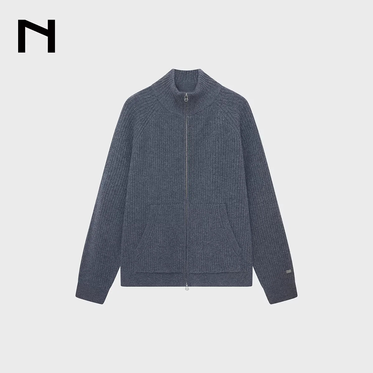NANS Menswear Merino Wool Ribbed Turtleneck Zip Cardigan