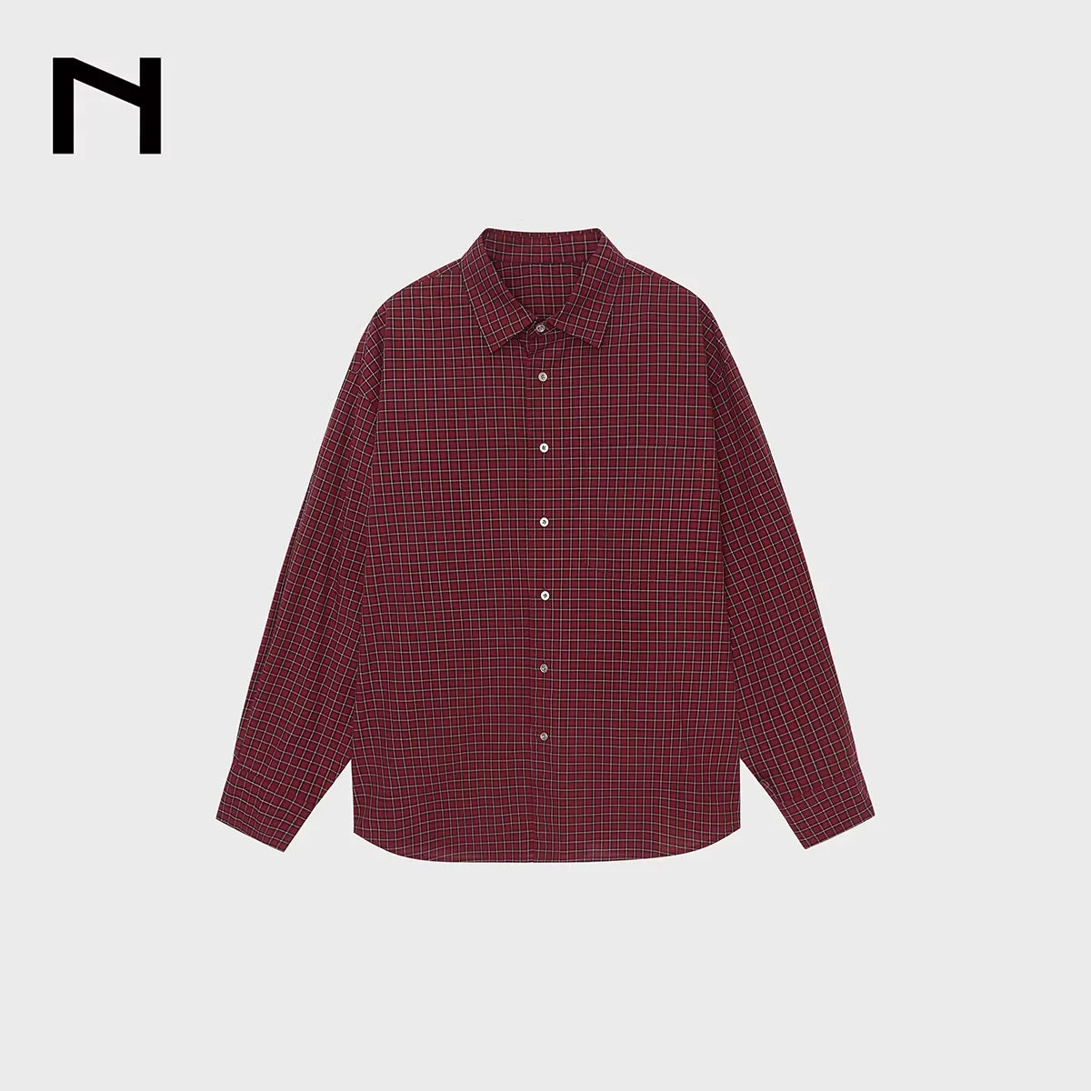 NANS Menswear Burgundy Yarn-Dyed Plaid Oversized Cotton Shirt