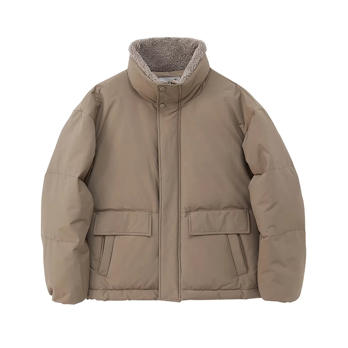 NANS Menswear Fleece Lined Convertible Collar Short Down Jacket