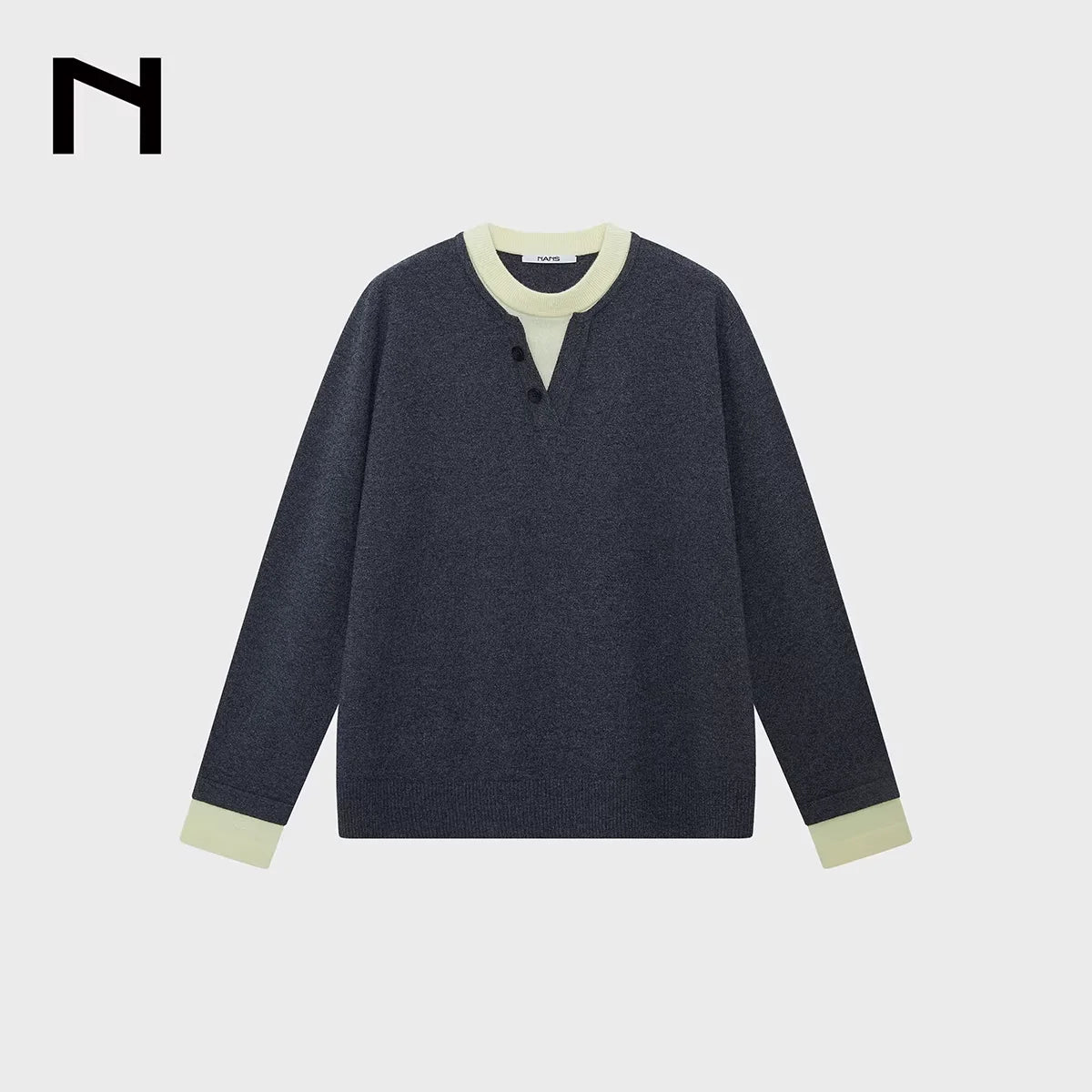 NANS Menswear Wool Cashmere Contrast Layered Collar Knit Sweater