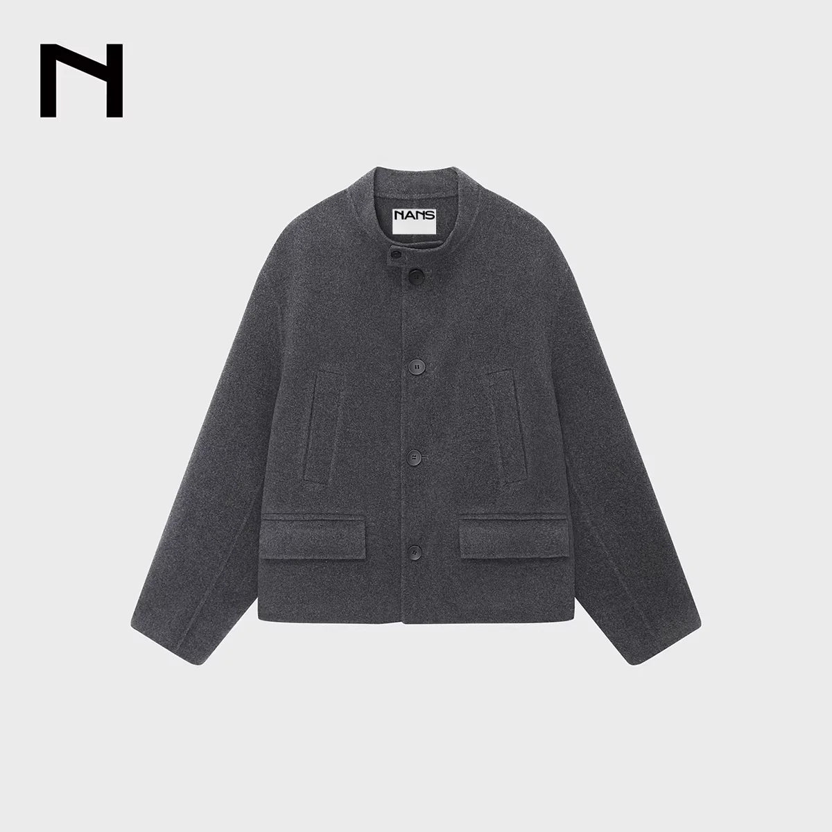 NANS Menswear Cashmere Wool Blend Stand Collar Short Jacket with Pockets