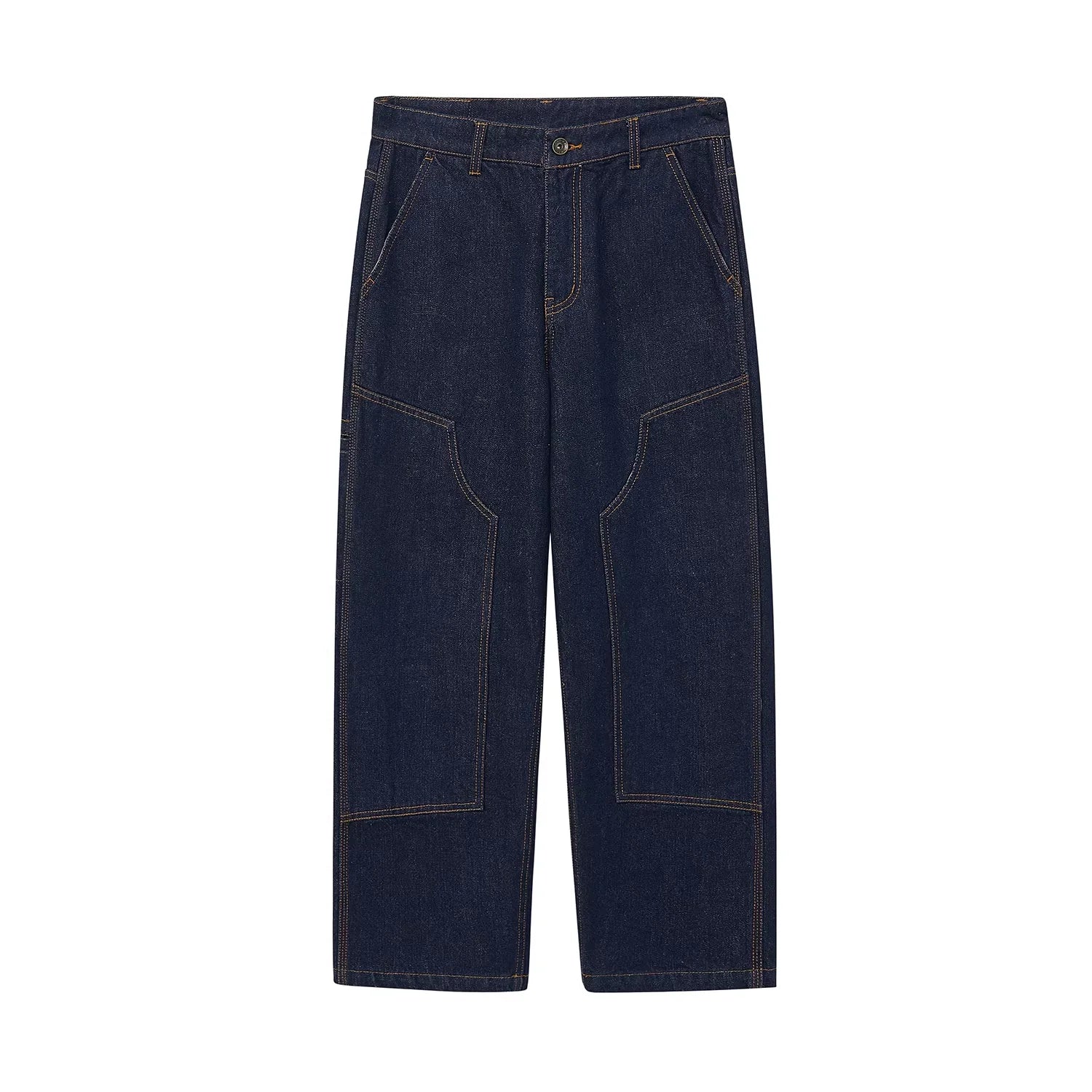 NANS Menswear Straight-Leg Cropped Carpenter Denim Pants with Patch Pockets
