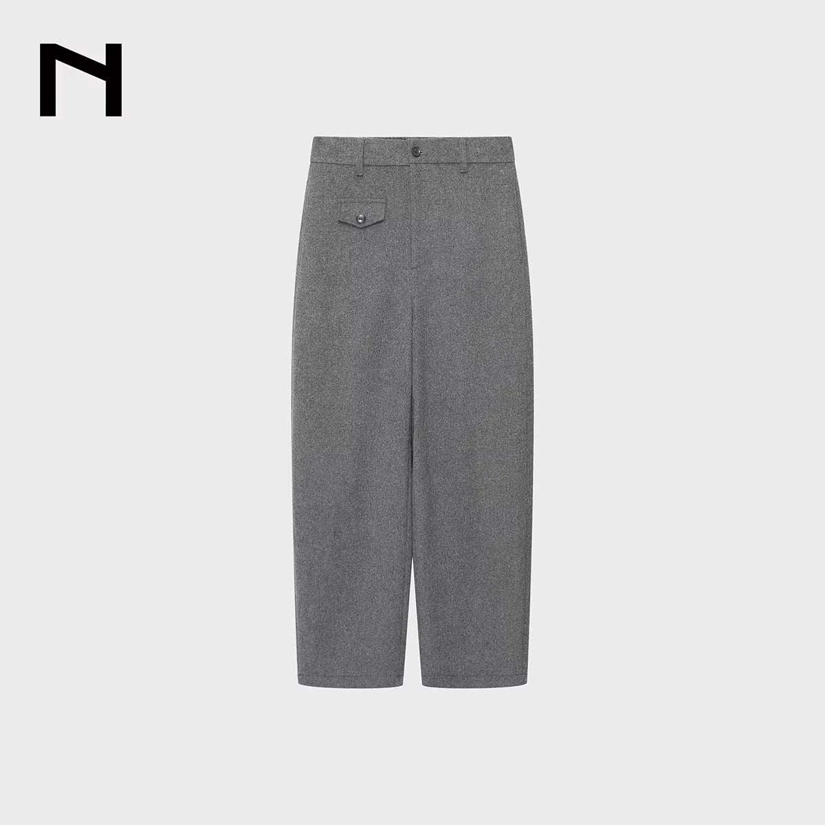 NANS Menswear Men's Wool Blend Curved-Leg Trousers with Flap Pocket