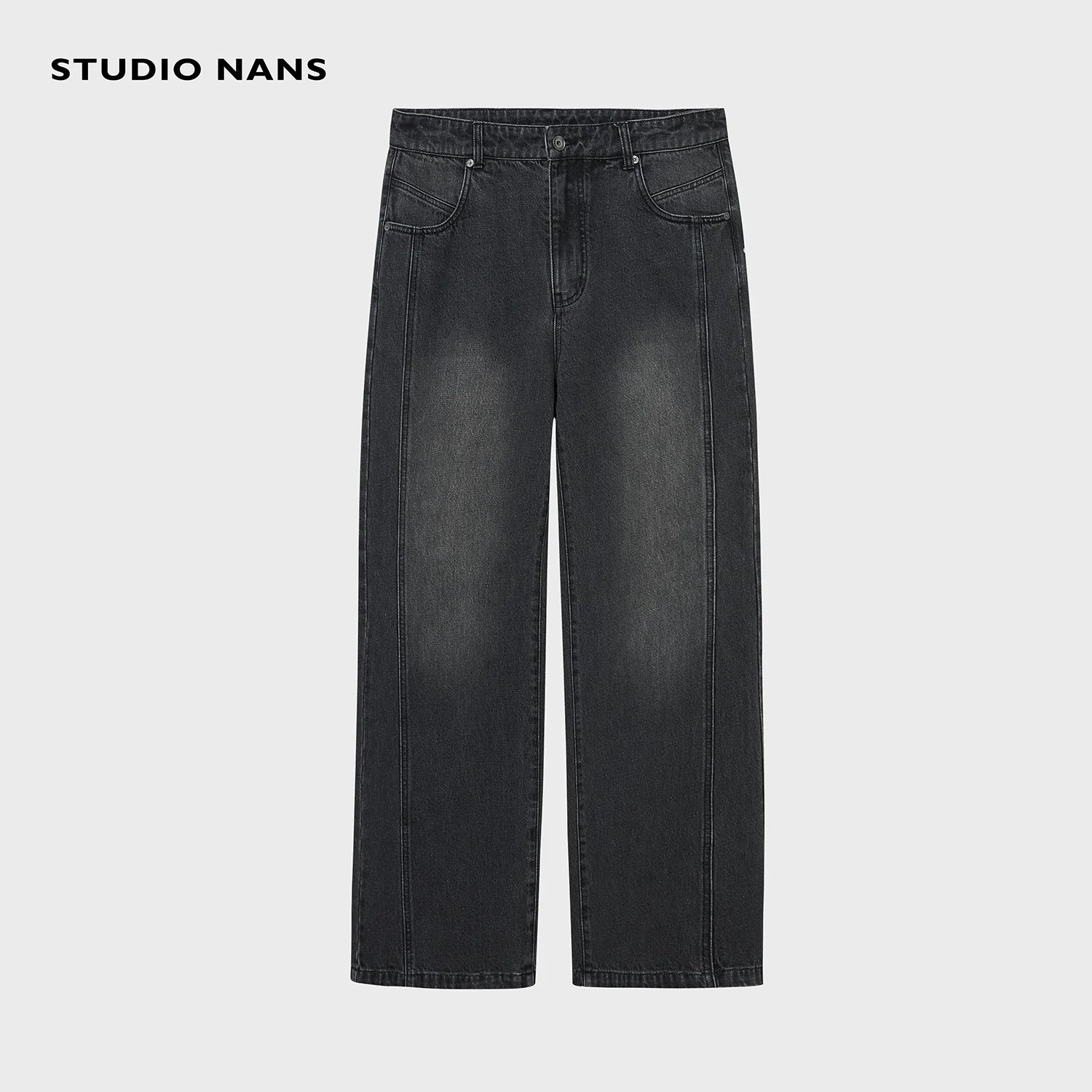 NANS Menswear 13oz Vintage Washed Flared Denim Jeans with Seam Pocket Detail
