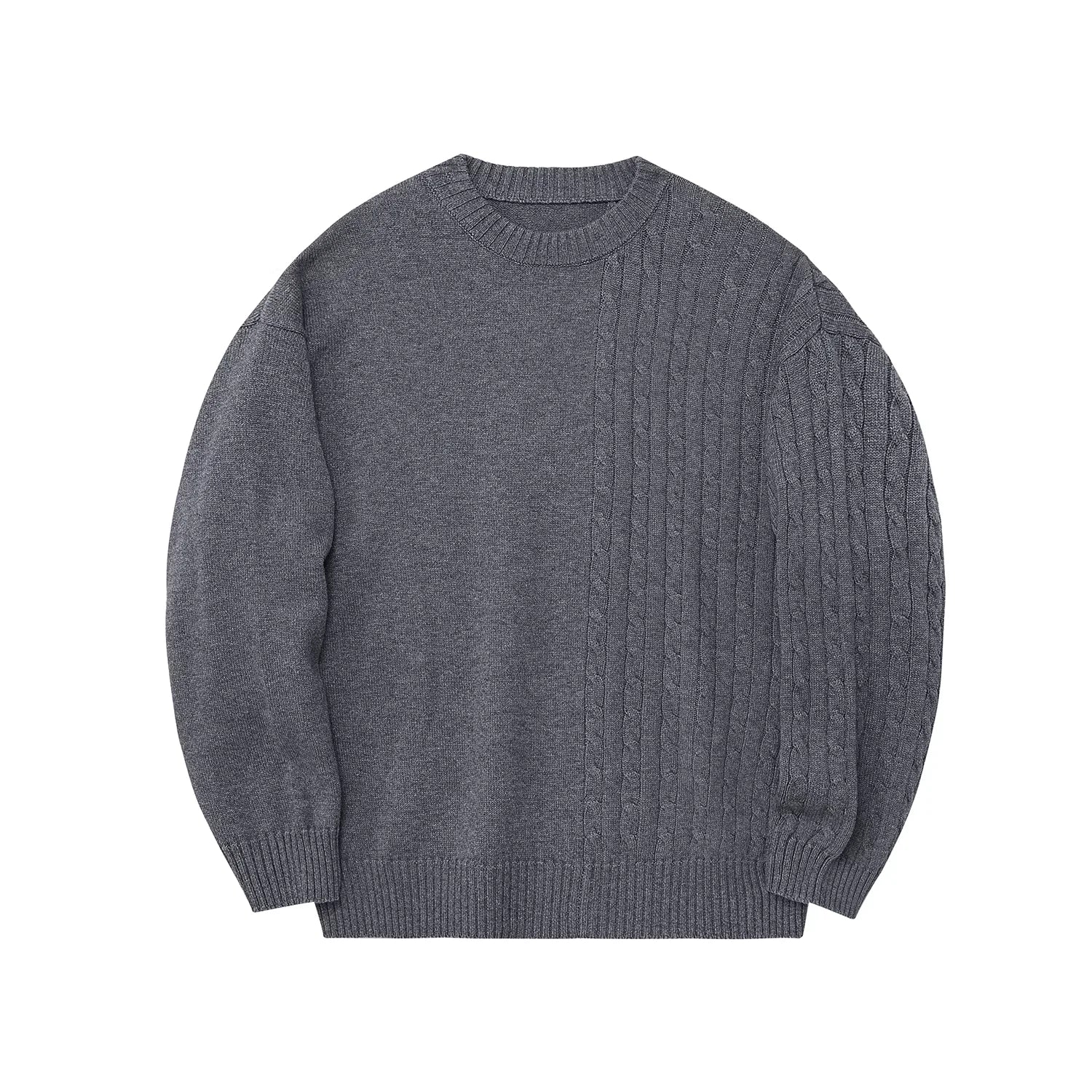 NANS Menswear Oversized Crew Neck Sweater with Cable and Plain Stitch Patchwork