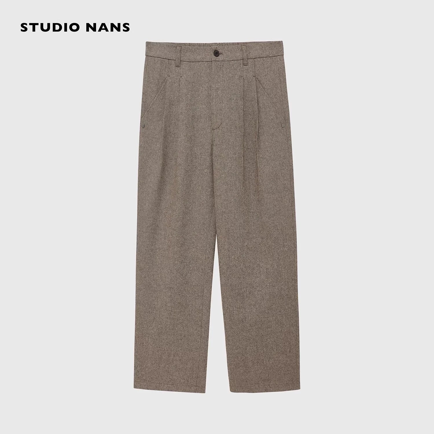NANS Menswear Men's Wool Blend Cropped Pleated Trousers