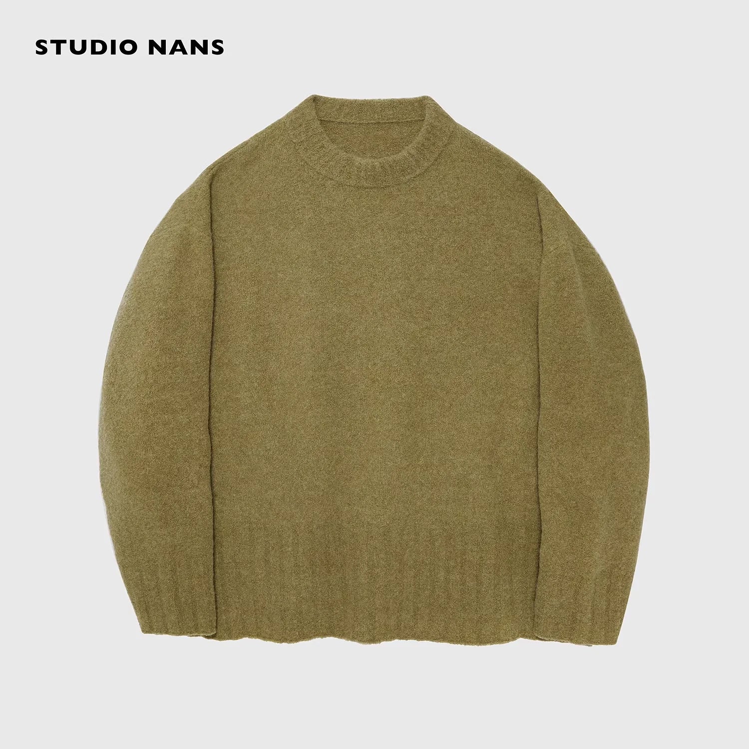 NANS Menswear Oversized Wool Blend Textured Crewneck Sweater