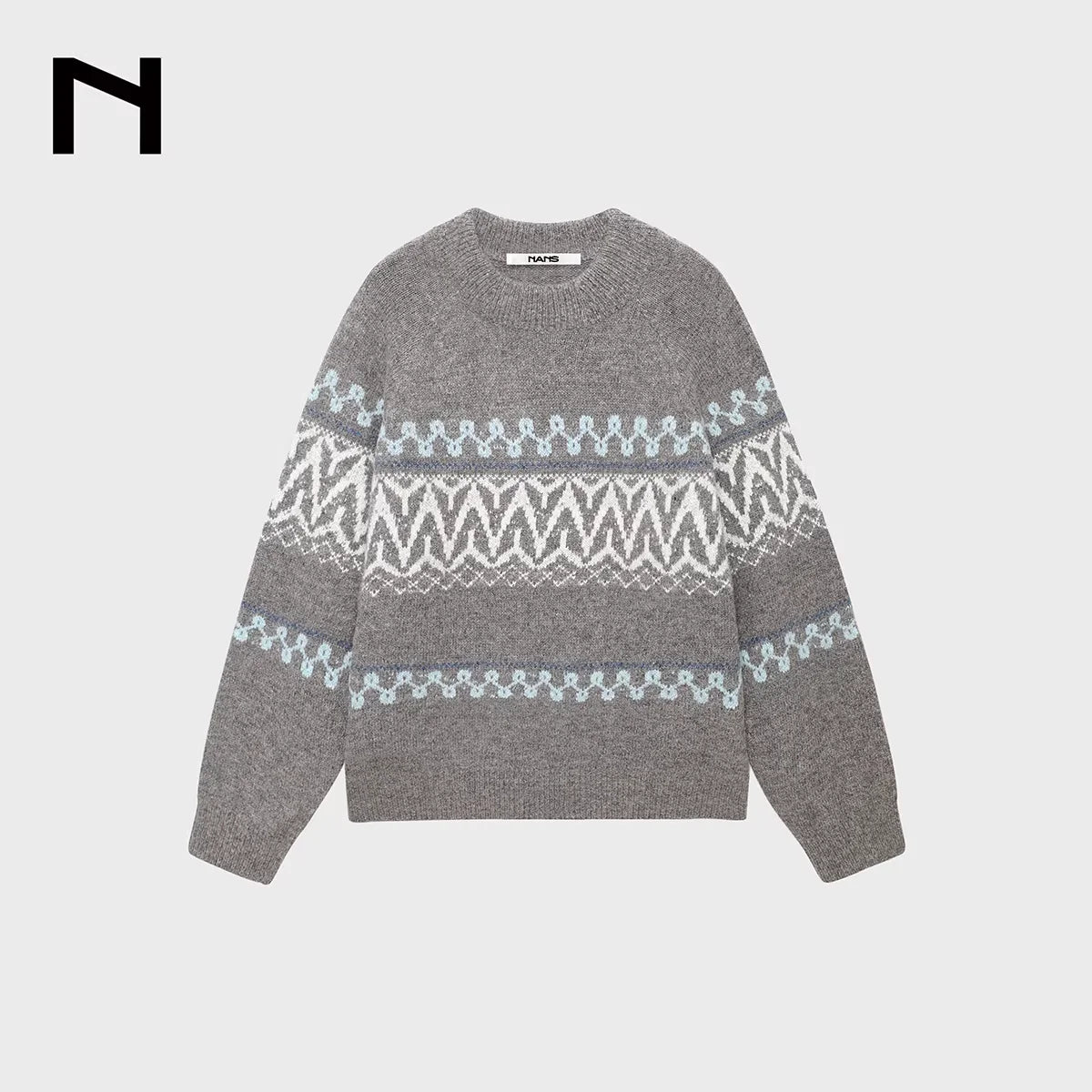 NANS Menswear Alpaca Wool Blend Fair Isle Knit Sweater