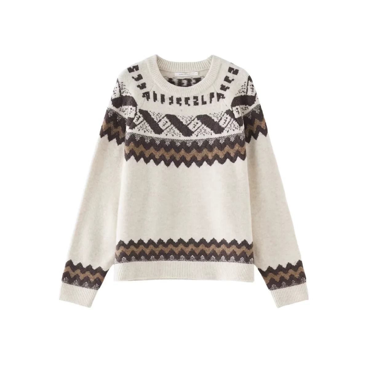 NeverSeez Fair Isle Jacquard Crew Neck Knit Sweater