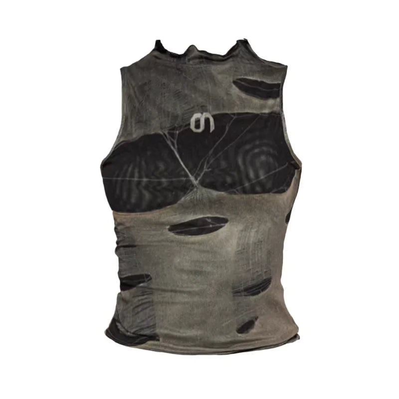 Amee Vintage Black Mesh Tank Top and Skirt Set