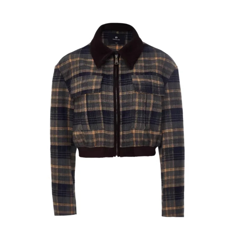 Amee Vintage Plaid Cropped Jacket for Women