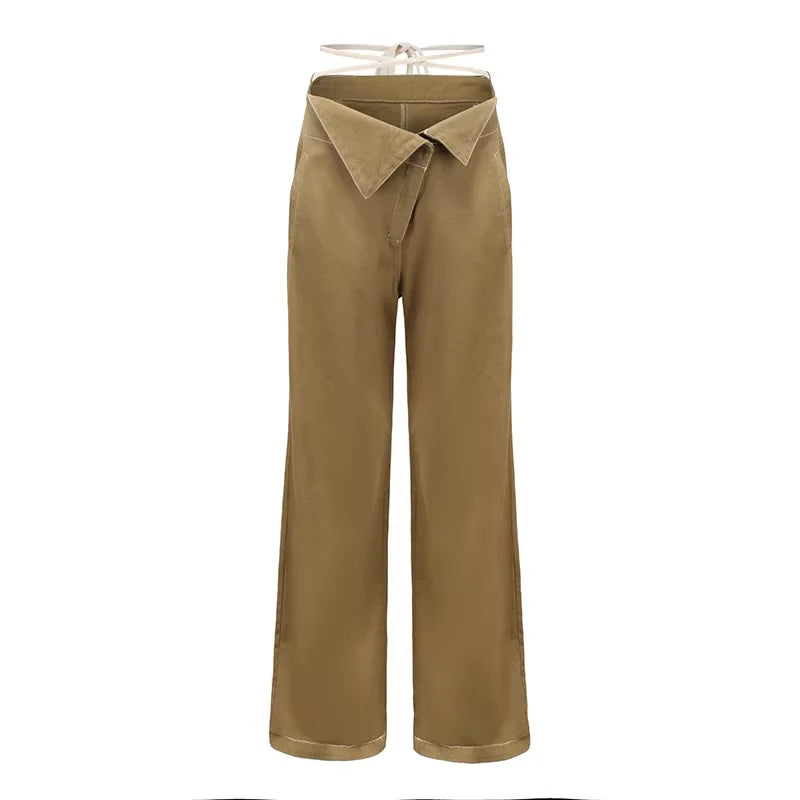 Amee Lace-Up Waist Wide-Leg Washed Jeans