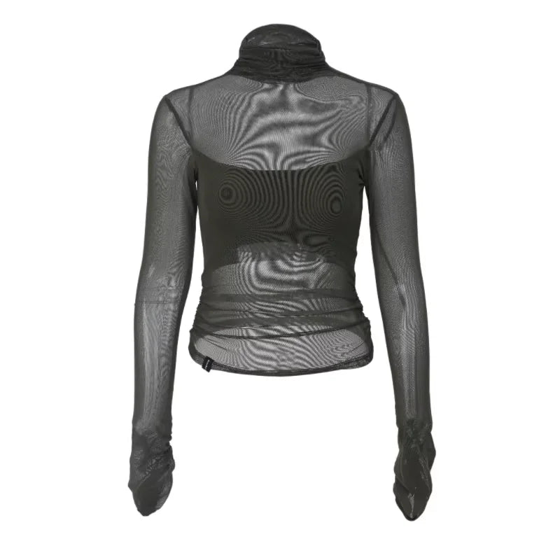 Amee Women's Sheer Mesh Turtleneck Long Sleeve Top