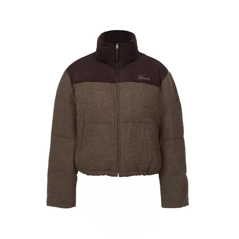 Amee Colorblock Stand Collar Quilted Puffer Jacket for Women