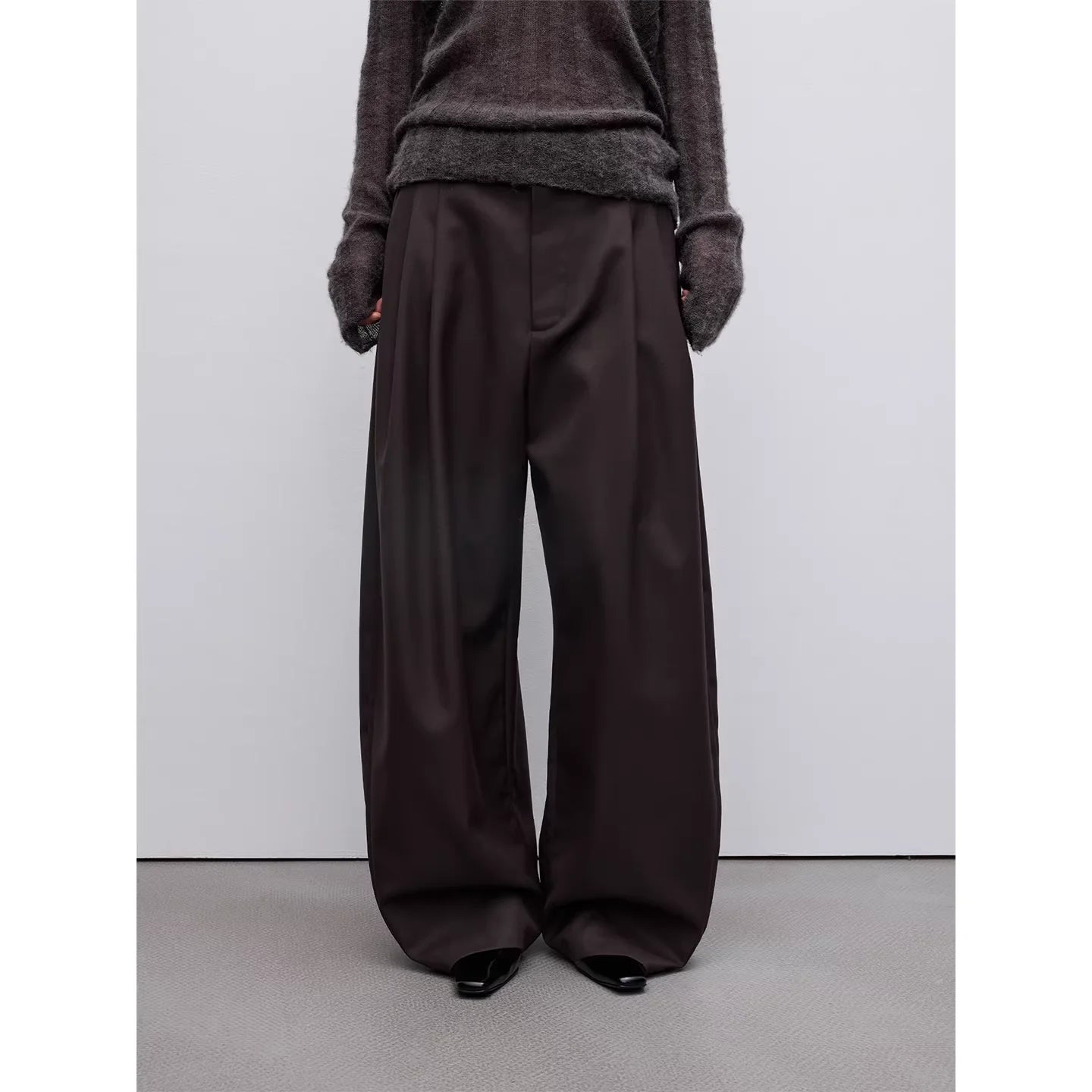 RandomPiece Wool Blend Pleated Wide-Leg Suit Pants