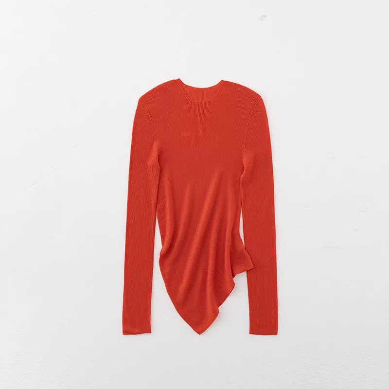 RandomPiece 18-Gauge Merino Wool Asymmetrical Hem Turtleneck Top