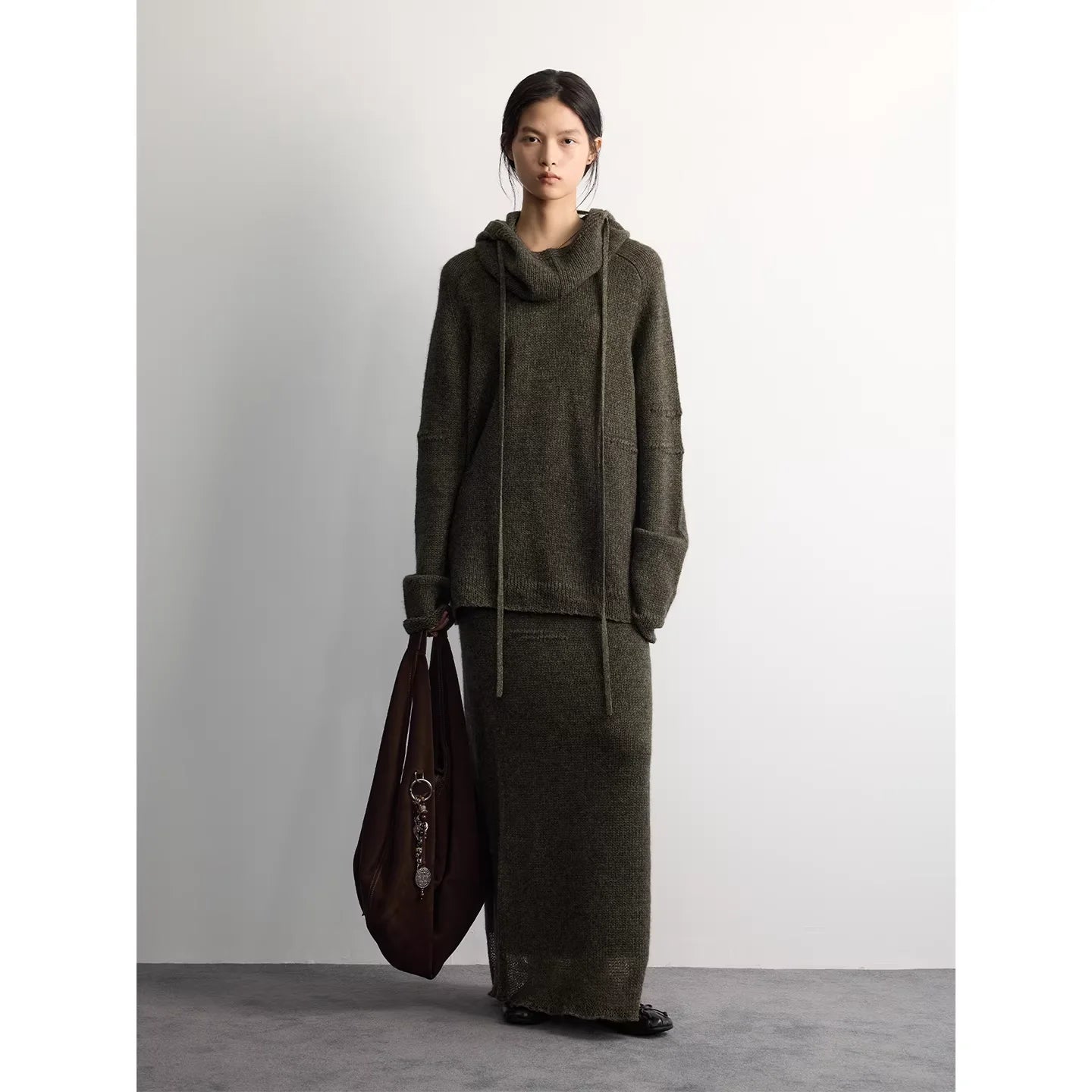 RandomPiece Yak and Alpaca Wool Knit Sweater with Sheer Hem and Cuffs