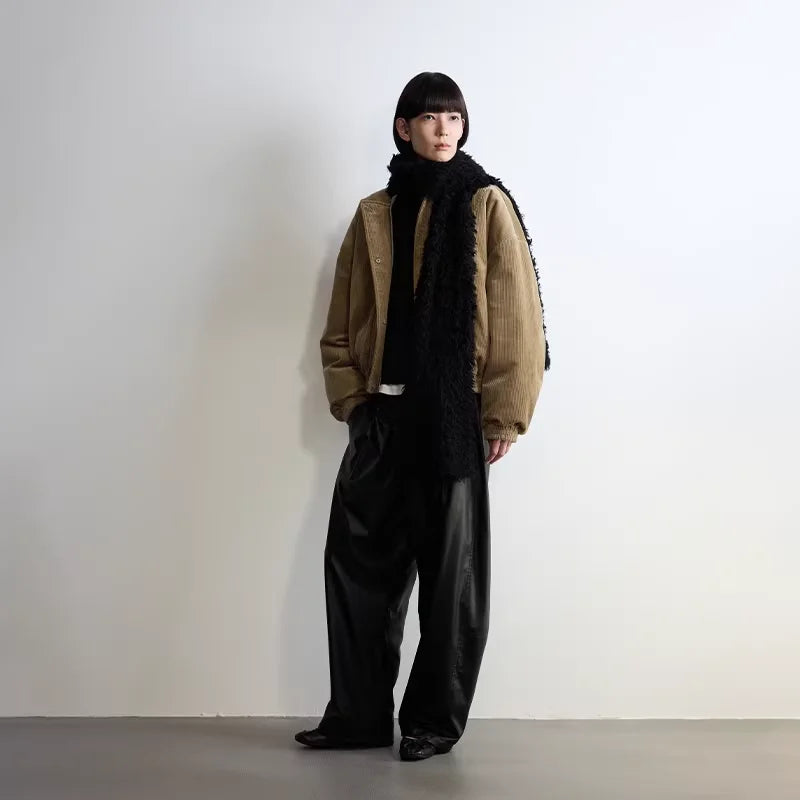 RandomPiece Women's Corduroy Stand Collar Short Down Jacket