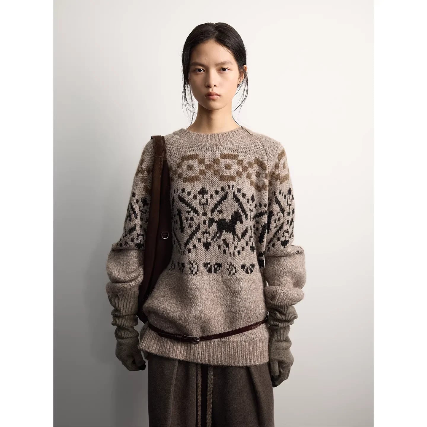 RandomPiece Alpaca Wool Jacquard Crew Neck Sweater