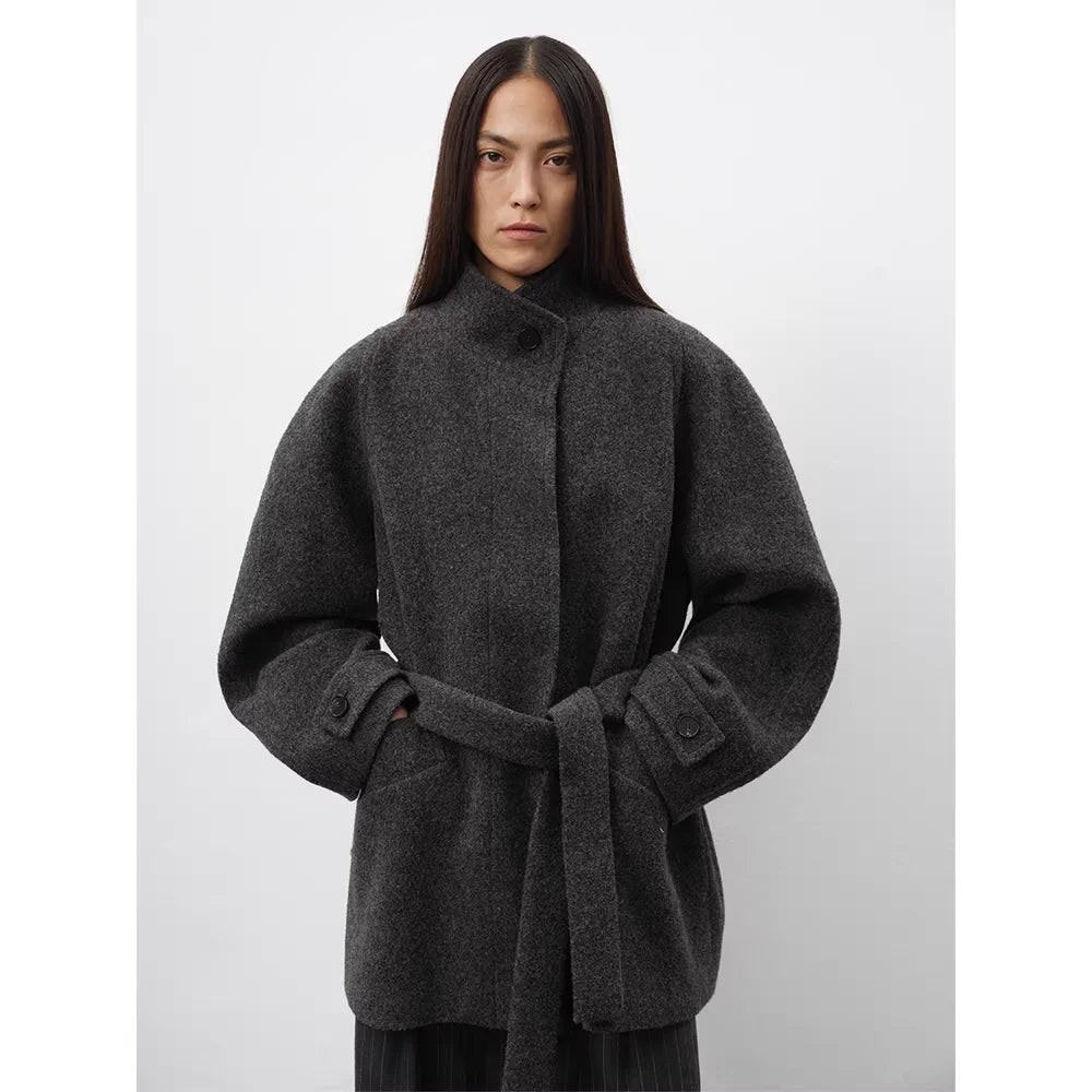 RandomPiece Stand Collar Wool Short Coat