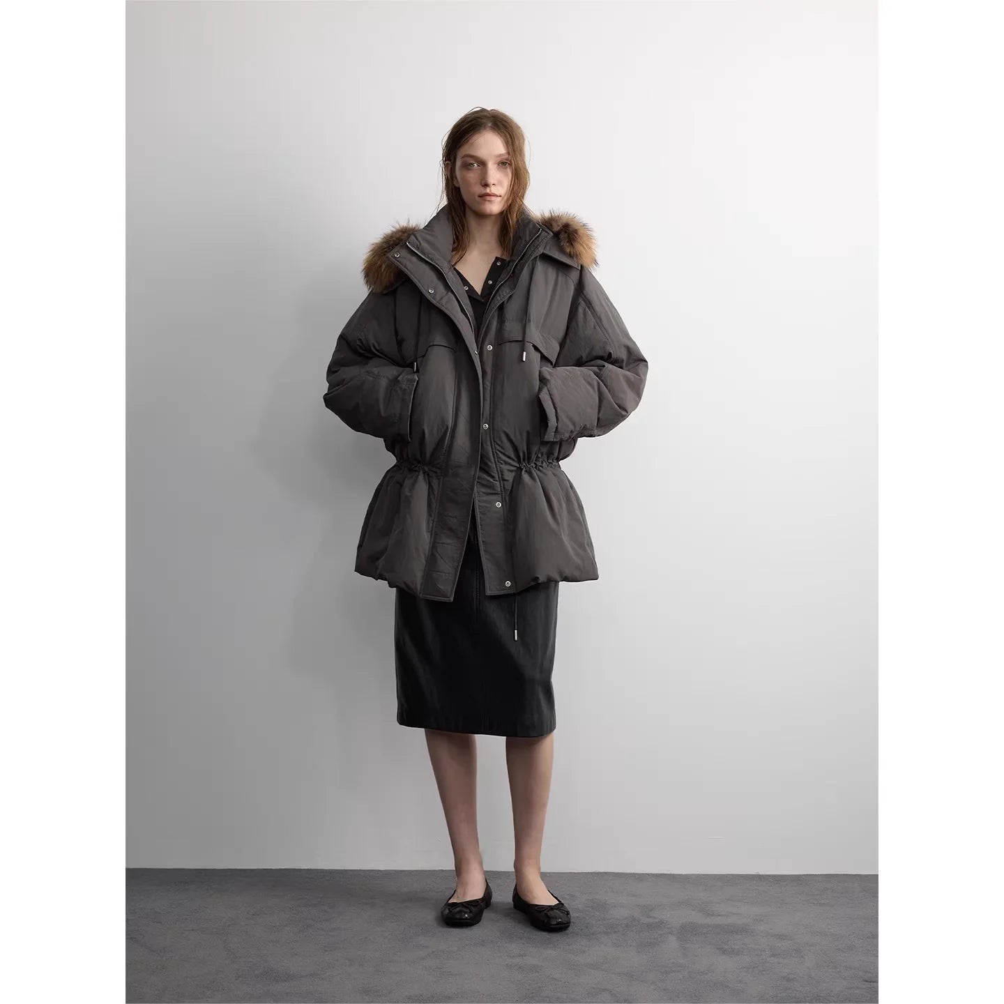 RandomPiece Women's Oversized Hooded Down Jacket with Detachable Faux Fur Collar