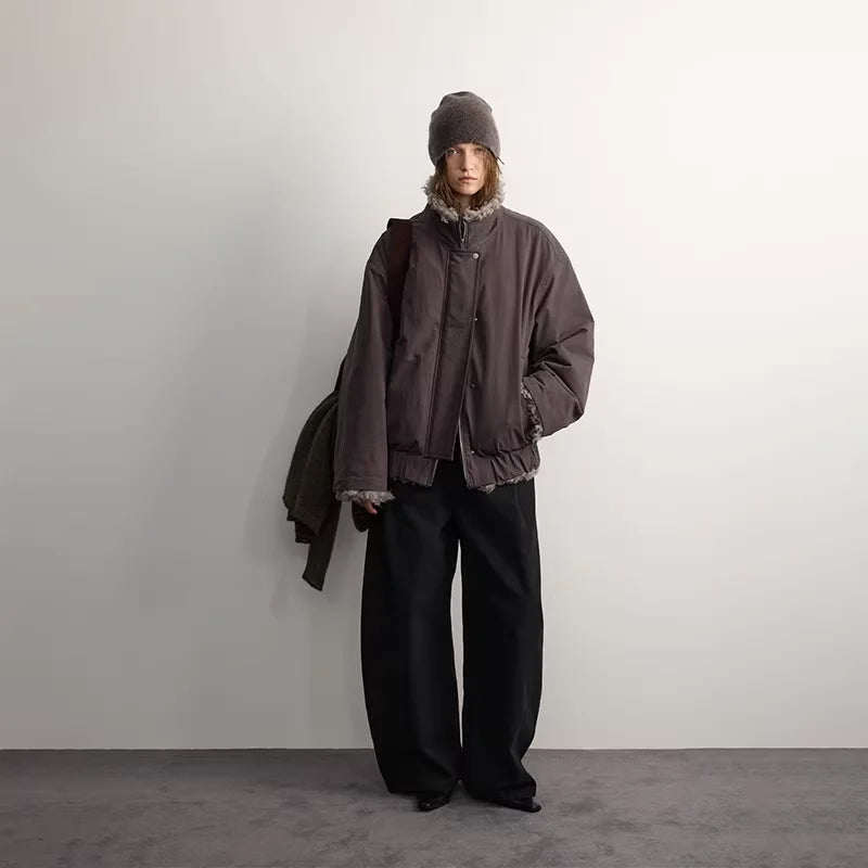 RandomPiece Women's Vintage Patchwork Wool-Lined Winter Jacket