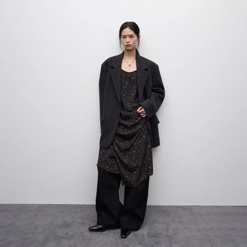 RandomPiece Women's Vintage Oversized Wool-Blend Blazer