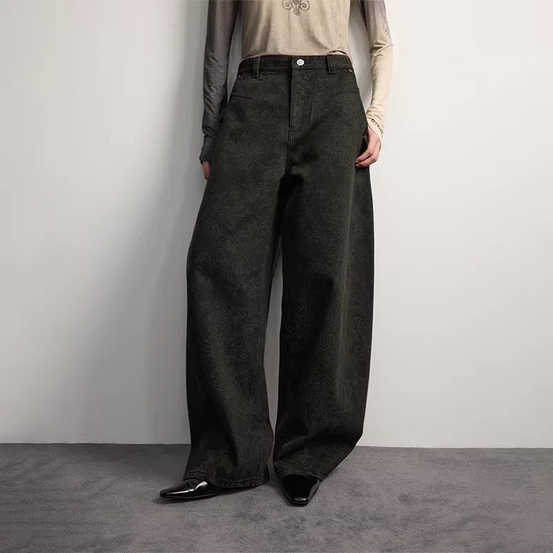 RandomPiece High-Waisted Jacquard Wide-Leg Jeans