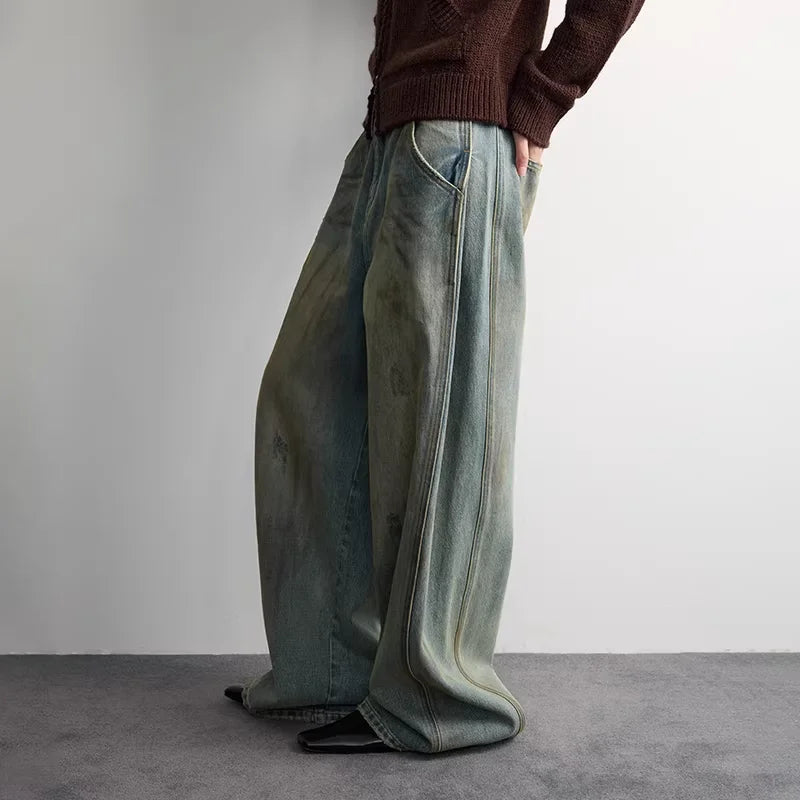 RandomPiece Women's Distressed High-Waisted Wide-Leg Jeans