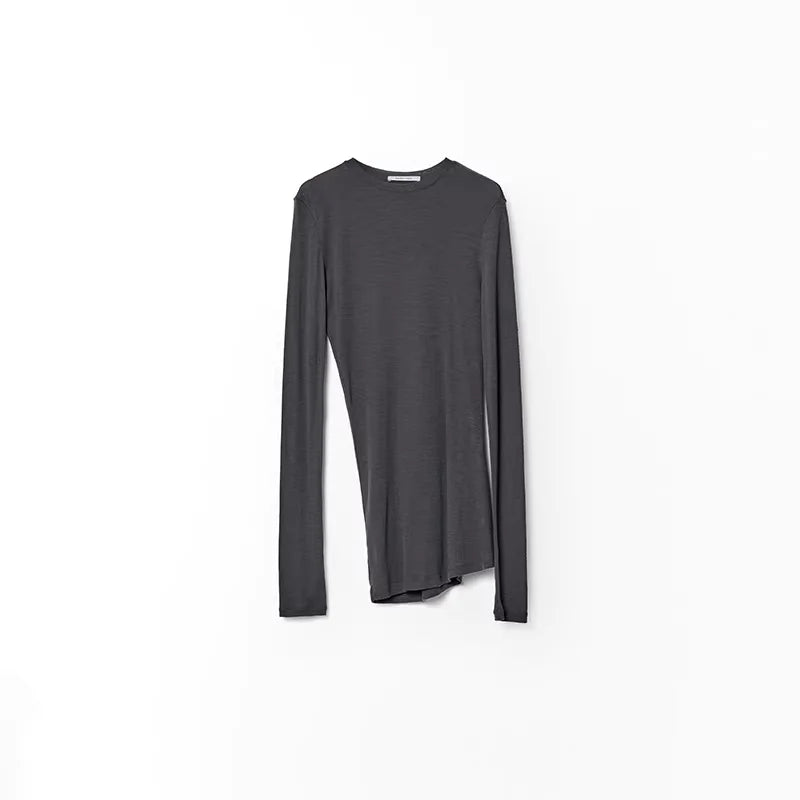 RandomPiece Merino Wool Asymmetrical Hem Long Sleeve T-Shirt