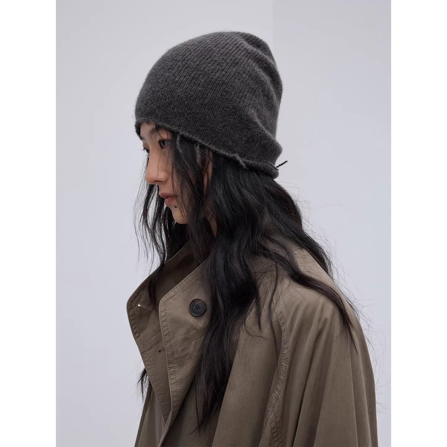 RandomPiece Alpaca Wool Blend Slouchy Knit Beanie with Fringed Edge