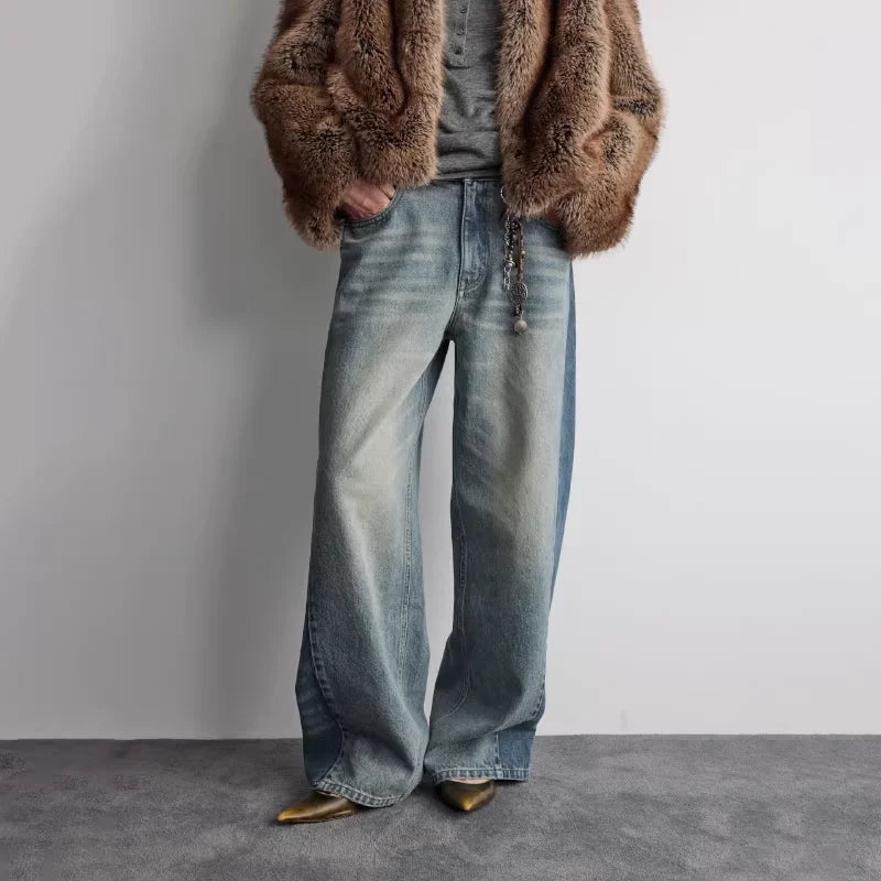 RandomPiece Women's High-Waisted Wide-Leg Jeans with Washed Finish