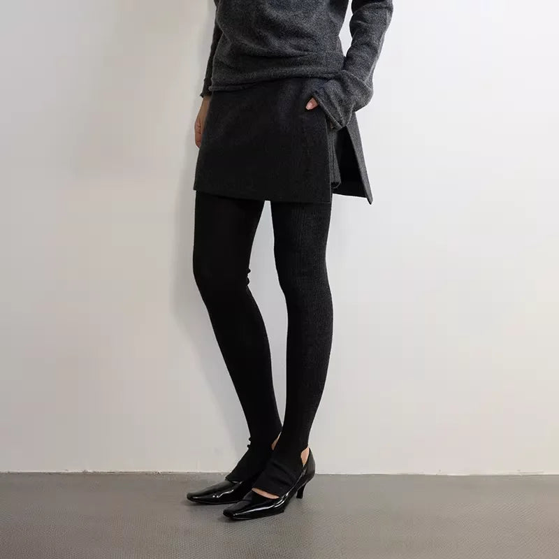 RandomPiece Wool Blend Asymmetrical Side Slit A-Line Skirt Pants