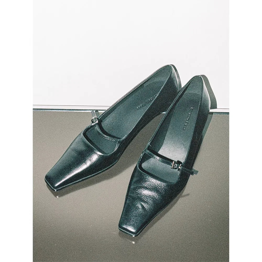 RandomPiece Women's Sheepskin Mary Jane Shoes with Adjustable Buckle