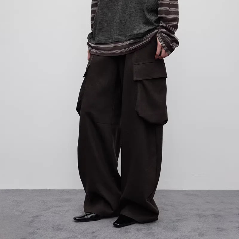 RandomPiece Men's Wool-Blend Micro-Velvet Loose Fit Cargo Pants