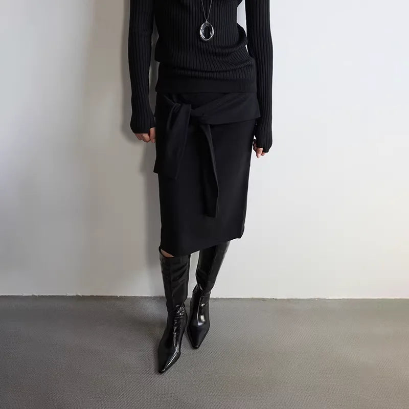 RandomPiece Striped Wool-Blend Knit Pencil Skirt