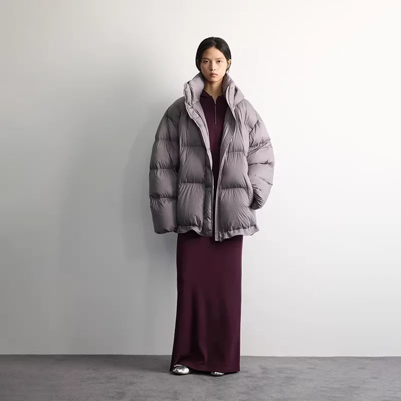 RandomPiece Women's Oversized Hooded Down Puffer Jacket with Drawstring Hem