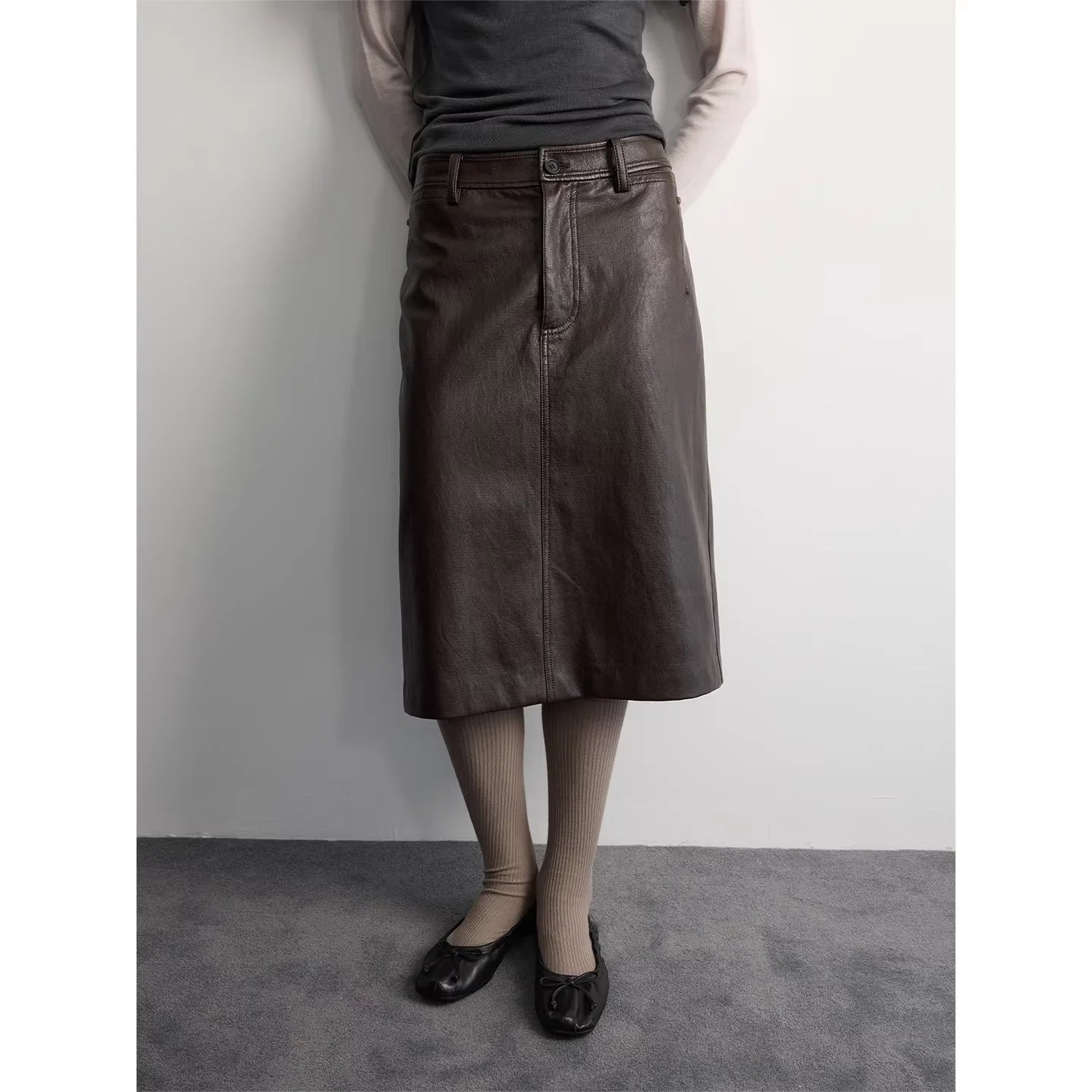 RandomPiece Faux Leather Textured Midi Skirt